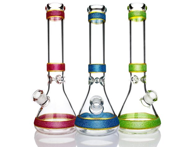 1 D18 Beaker Bongs Frosted Stripe Colorful Water Pipes