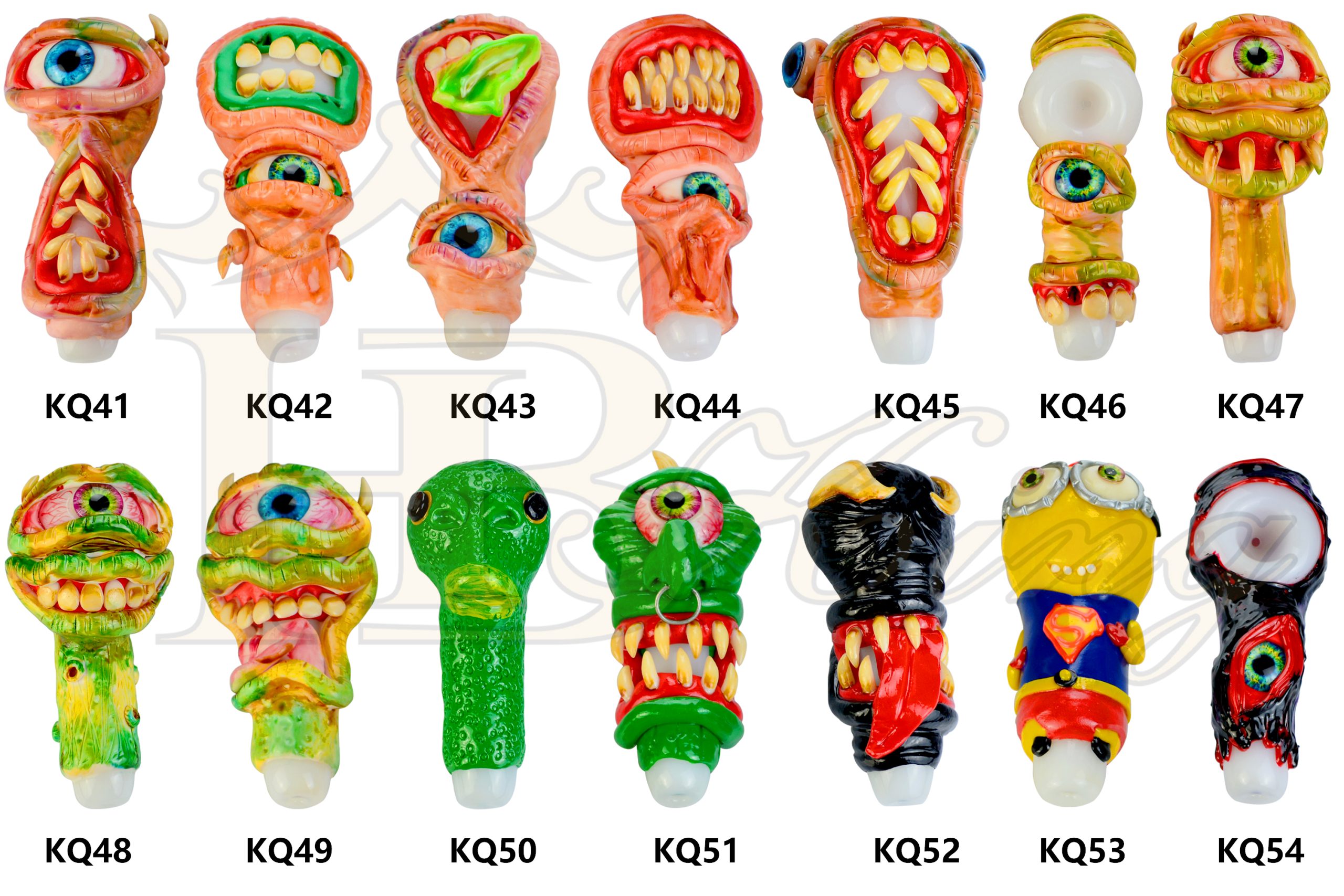 KQ41-KQ54 New Design 3D Monster Eye Painting Hand Pipe 1