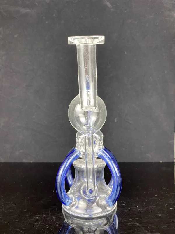8-inch blue recycler bong front view