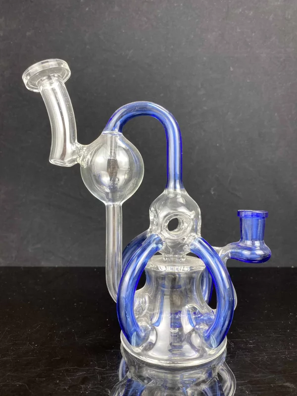 8-inch blue recycler bong side view