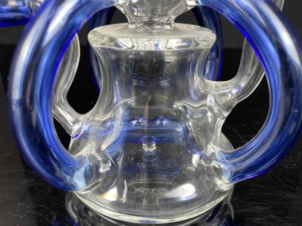 Close-up of 8-inch blue recycler bong inline filter