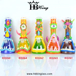 KQ260-KQ264 9.5inch 3D hand-painted luminous Beaker Base Glass Water Pipe