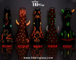 KQ260-KQ264 9.5inch 3D hand-painted luminous Beaker Base Glass Water Pipe,back of night scene