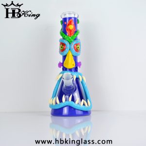 KQ260 9.5inch 3D hand-painted luminous Beaker Base Glass Water Pipe