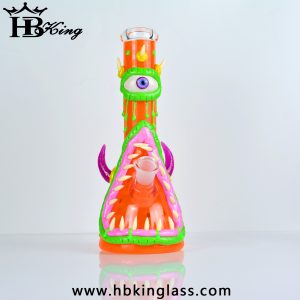 KQ263 9.5inch 3D hand-painted luminous Beaker Base Glass Water Pipe