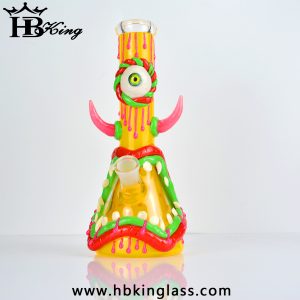 KQ264 9.5inch 3D hand-painted luminous Beaker Base Glass Water Pipe