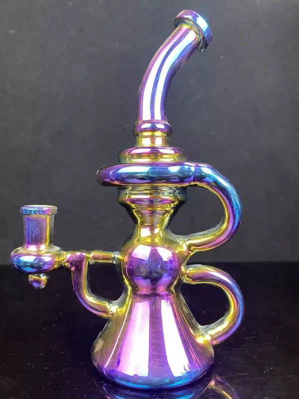 Front view of TP11 Iridescent Bong with a luminous, color-changing finish