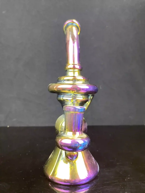 Side angle of the iridescent recycler bong displaying the sleek design 2 scaled Iridescent Bong TP11: Dazzling Multi-Color Display with Superior Smoothness & Durability